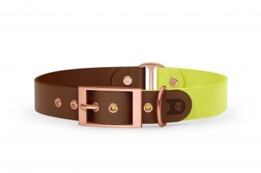 Dog Collar Duo: Dark brown & Neon yellow with Rosegold