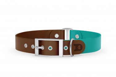 Dog Collar Duo: Dark brown & Pastel green with Silver