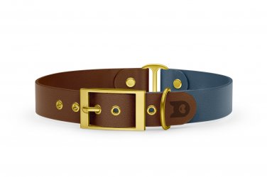 Dog Collar Duo: Dark brown & Petrol with Gold