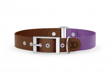 Dog Collar Duo: Dark brown & Purpur with Silver