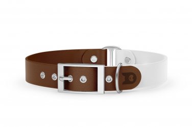 Dog Collar Duo: Dark brown & White with Silver