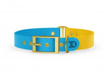 Dog Collar Duo: Light blue & Yellow with Gold