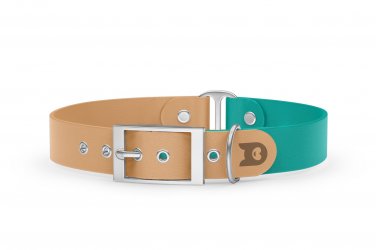 Dog Collar Duo: Light brown & Pastel green with Silver