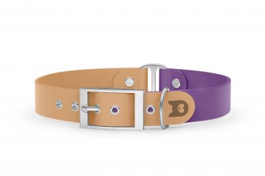 Dog Collar Duo: Light brown & Purpur with Silver