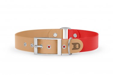 Dog Collar Duo: Light brown & Red with Silver