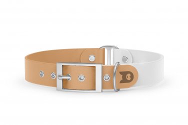 Dog Collar Duo: Light brown & White with Silver