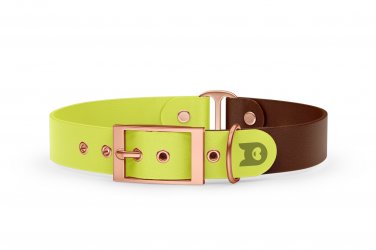 Dog Collar Duo: Neon yellow & Dark brown with Rosegold