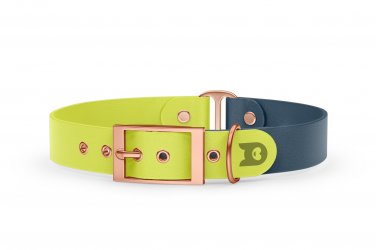 Dog Collar Duo: Neon yellow & Petrol with Rosegold