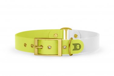 Dog Collar Duo: Neon yellow & White with Gold