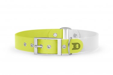 Dog Collar Duo: Neon yellow & White with Silver