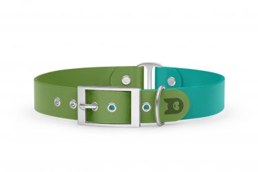 Dog Collar Duo: Olive & Pastel green with Silver