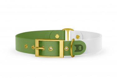 Dog Collar Duo: Olive & White with Gold