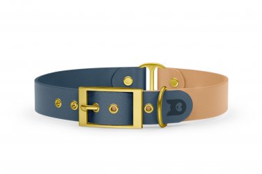 Dog Collar Duo: Petrol & Light brown with Gold