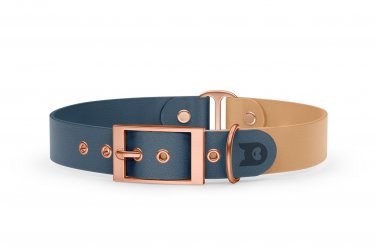 Dog Collar Duo: Petrol & Light brown with Rosegold