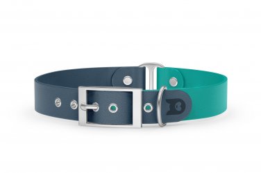 Dog Collar Duo: Petrol & Pastel green with Silver