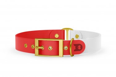 Dog Collar Duo: Red & White with Gold