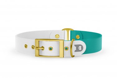 Dog Collar Duo: White & Pastel green with Gold