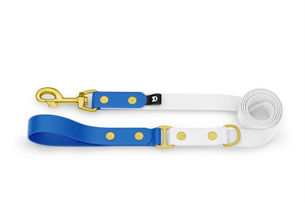 Dog Leash Duo: Blue & White with Gold components