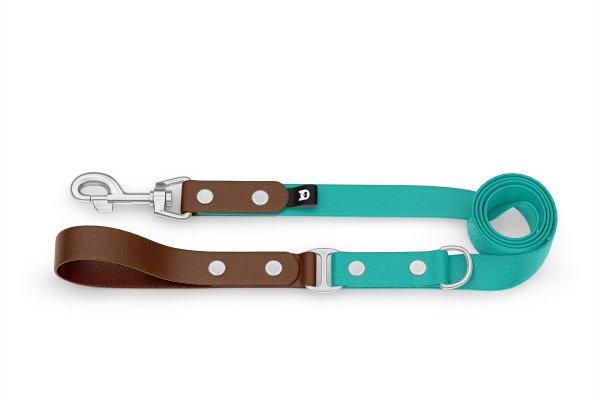 Dog Leash Duo: Dark brown & Pastel green with Silver components