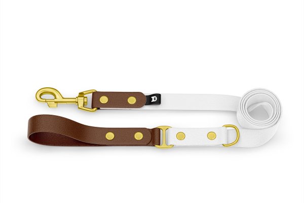 Dog Leash Duo: Dark brown & White with Gold components