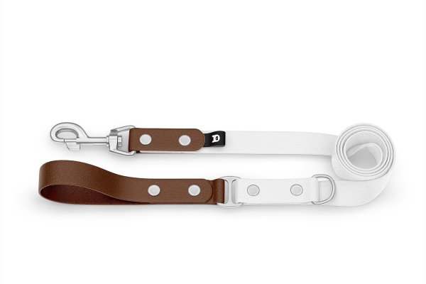 Dog Leash Duo: Dark brown & White with Silver components