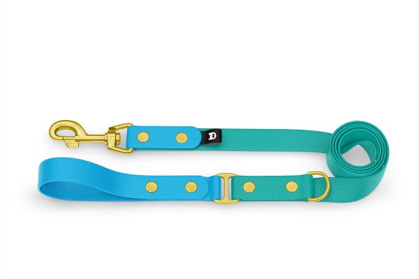 Dog Leash Duo: Light blue & Pastel green with Gold components