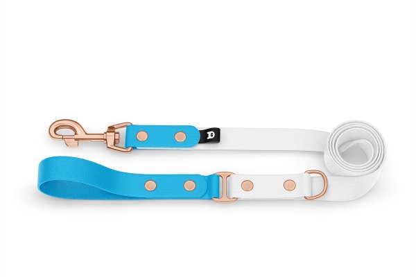 Dog Leash Duo: Light blue & White with Rosegold components