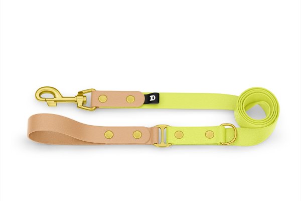 Dog Leash Duo: Light brown & Neon yellow with Gold components