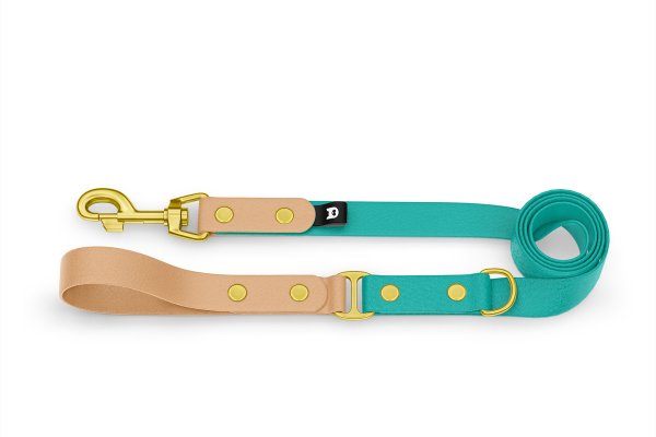 Dog Leash Duo: Light brown & Pastel green with Gold components