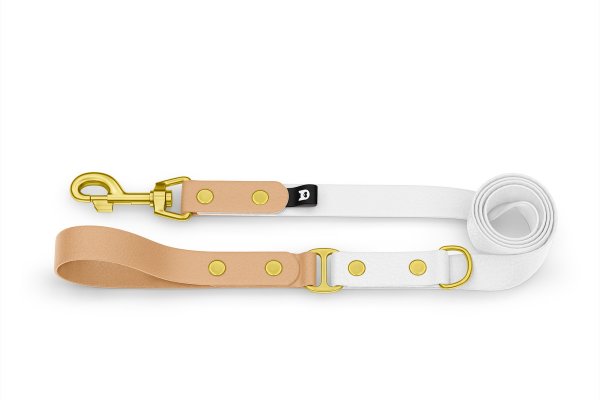 Dog Leash Duo: Light brown & White with Gold components