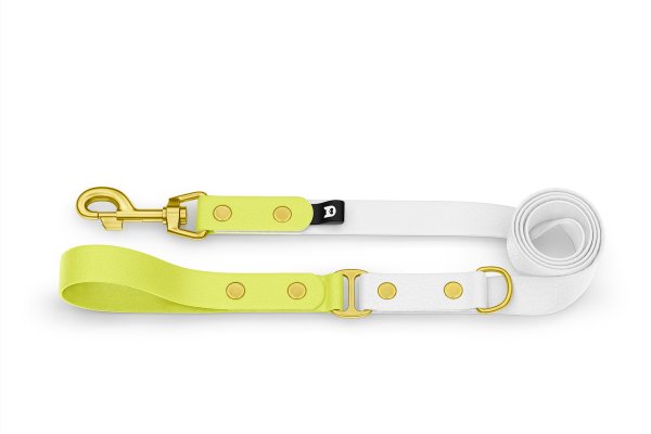 Dog Leash Duo: Neon yellow & White with Gold components