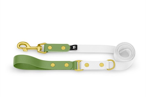 Dog Leash Duo: Olive & White with Gold components