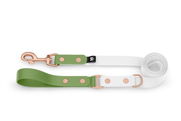 Dog Leash Duo: Olive & White with Rosegold components