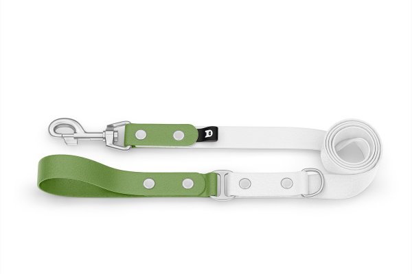 Dog Leash Duo: Olive & White with Silver components