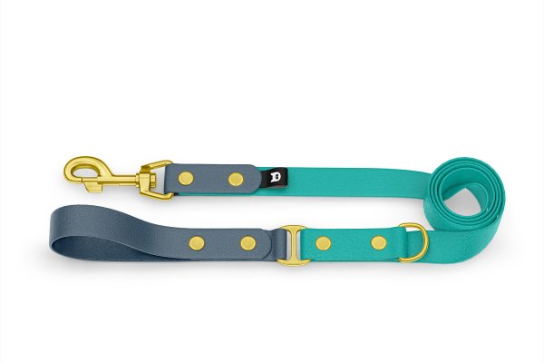 Dog Leash Duo: Petrol & Pastel green with Gold components