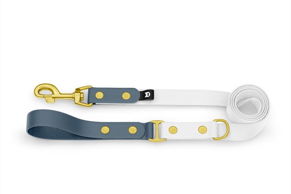 Dog Leash Duo: Petrol & White with Gold components