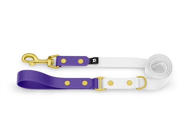 Dog Leash Duo: Purple & White with Gold components