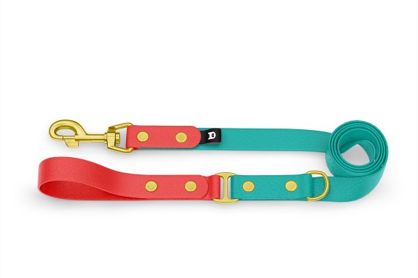 Dog Leash Duo: Red & Pastel green with Gold components