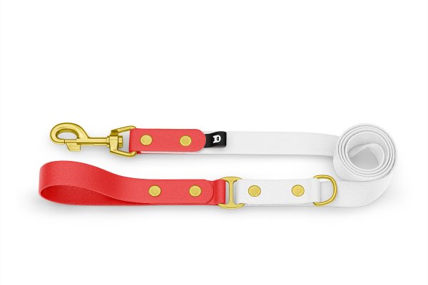 Dog Leash Duo: Red & White with Gold components